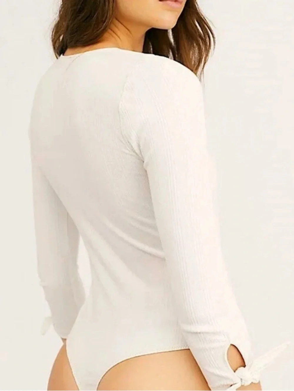 Free People Intimately FP Ribbed Tie Sleeve Bodysuit Ivory M NWT Boho Balletcore